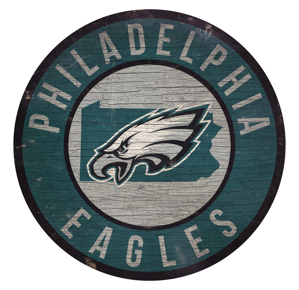 Philadelphia Eagles Sign Wood 12 Inch Round State Design - Fan Creations