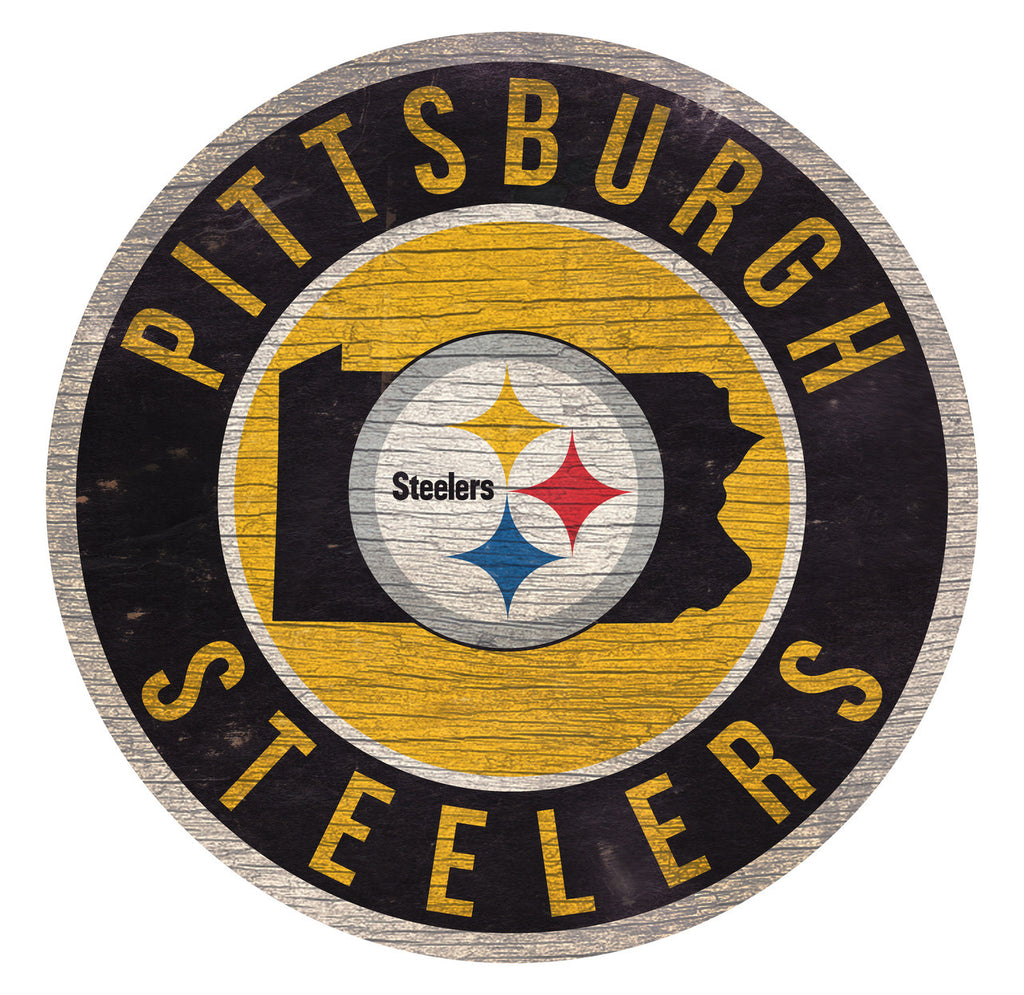 Pittsburgh Steelers Sign Wood 12 Inch Round State Design - Fan Creations