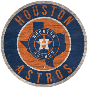 Houston Astros Sign Wood 12 Inch Round State Design - Fan Creations