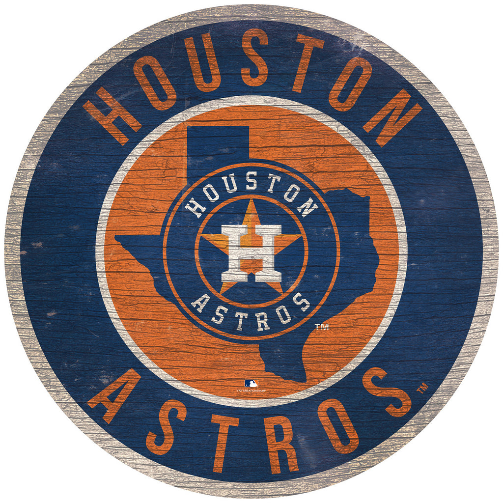 Houston Astros Sign Wood 12 Inch Round State Design - Fan Creations