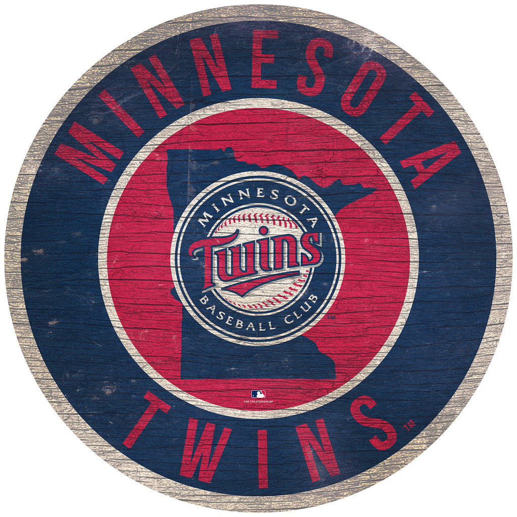 Minnesota Twins  Sign Wood 12 Inch Round State Design - Fan Creations
