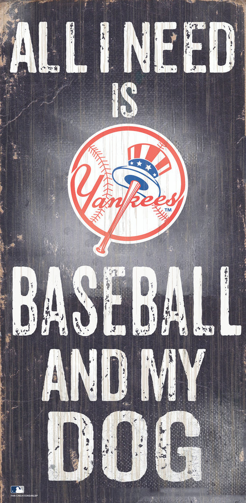 New York Yankees Sign Wood 6x12 Baseball and Dog Design - Fan Creations