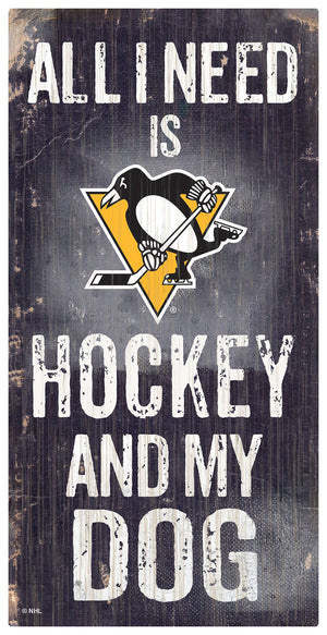 Pittsburgh Penguins Sign Wood 6x12 Hockey and Dog Design - Fan Creations