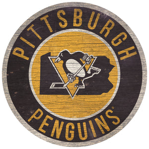 Pittsburgh Penguins Sign Wood 12 Inch Round State Design - Fan Creations