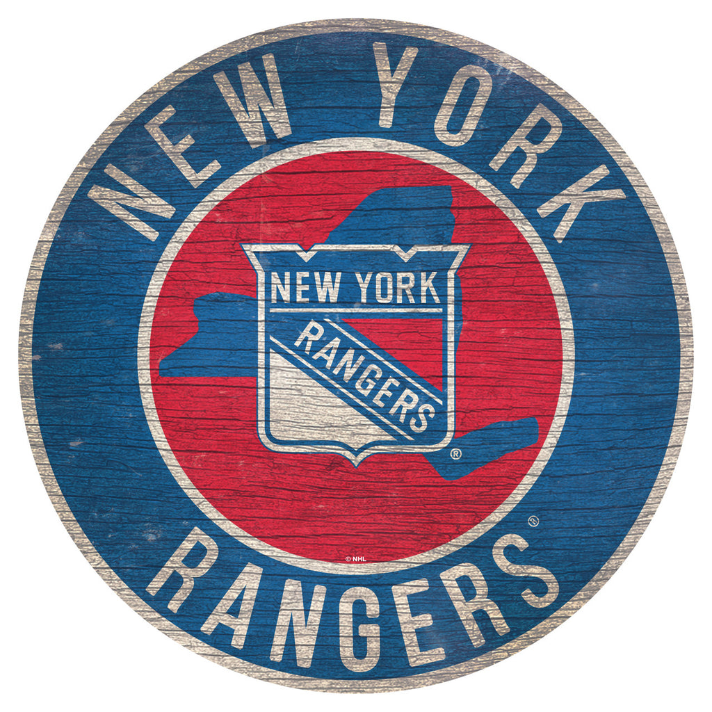 New York Rangers Sign Wood 12 Inch Round State Design - Fan Creations