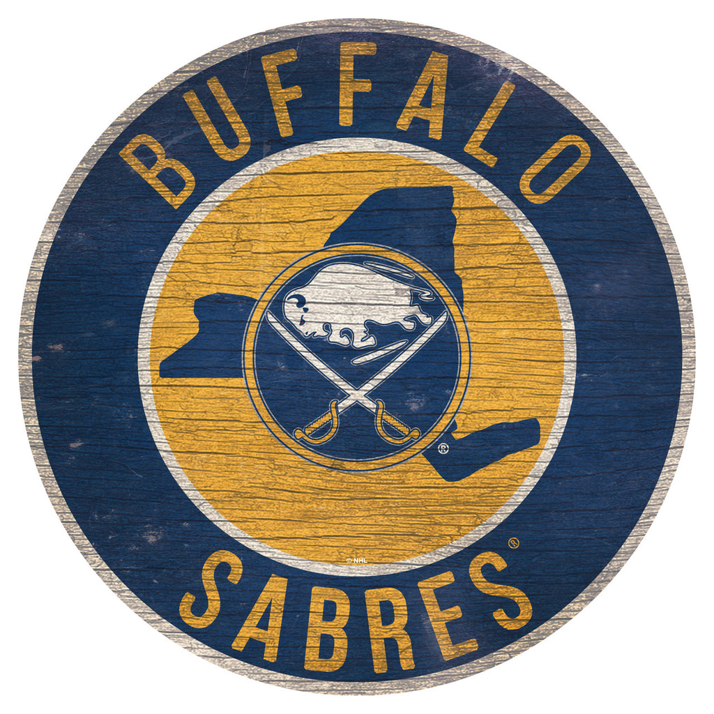Buffalo Sabres Sign Wood 12 Inch Round State Design - Fan Creations