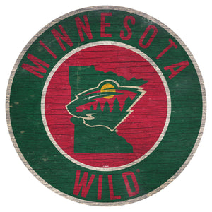 Minnesota Wild Sign Wood 12 Inch Round State Design - Fan Creations