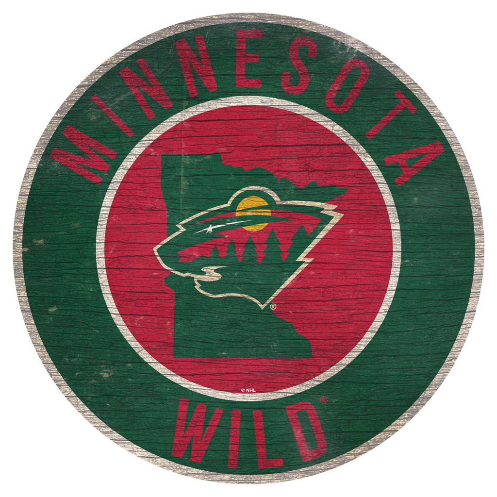 Minnesota Wild Sign Wood 12 Inch Round State Design - Fan Creations