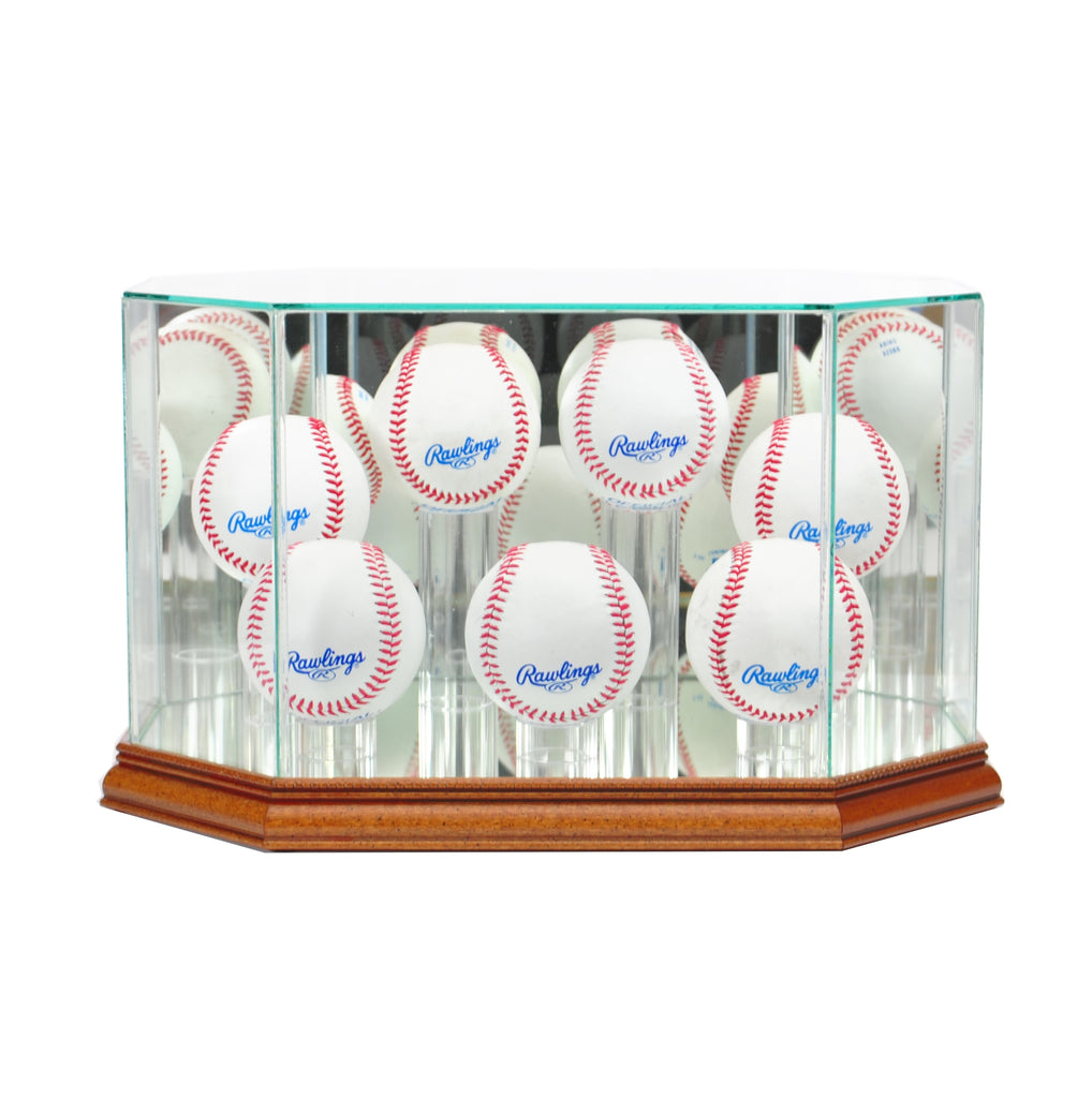 Octagon 7 Baseball Display Case with Walnut Moulding