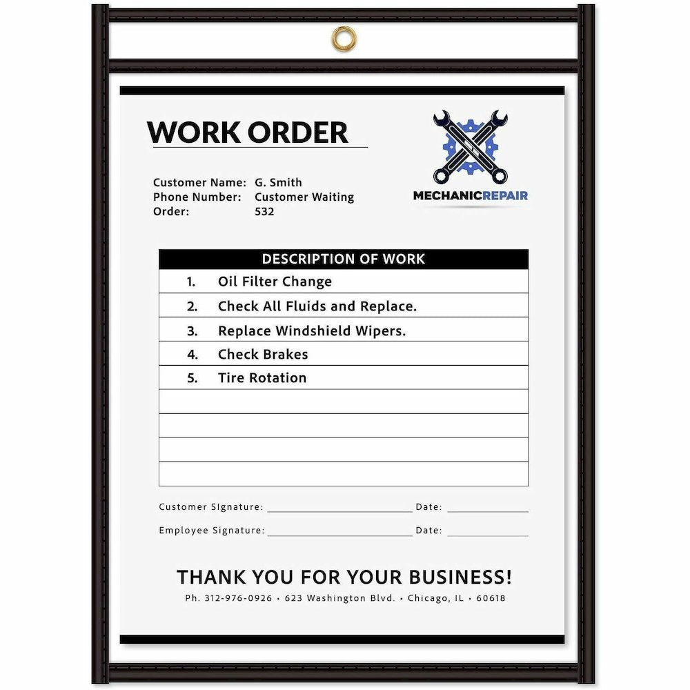 C-Line Stitched Vinyl Shop Ticket Holders - Support 9'' x 12'' Media - Vinyl - Black, Clear - Sturdy - 25 / Box