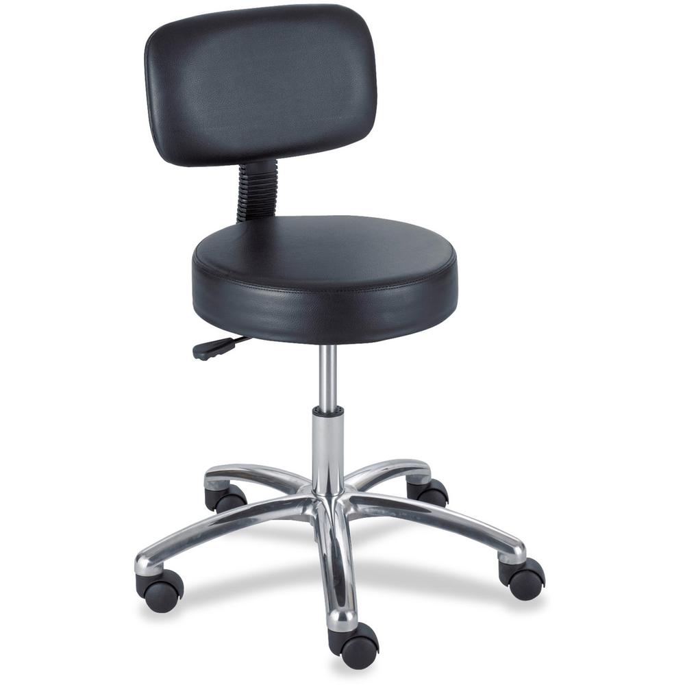 Safco 3430BL Pneumatic Lab Stool With Back - Vinyl Black Seat - Steel Black Frame - 5-star Base - 23'' Width x 23'' Depth x 35.5'' Height