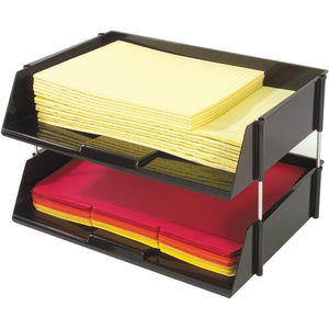 Deflecto Industrial Tray Side-Load Stacking Tray - 1500 x Sheet - 2 Tier(s) - 3.5'' Height x 16.5'' Width x 11.8'' Depth - Black - Plastic - 2 / Set - deflecto