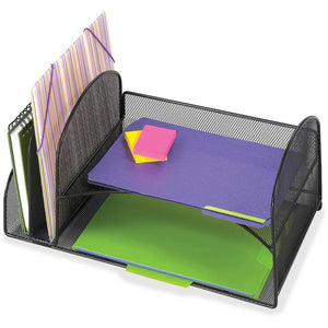 Safco Onyx 2 Upright/2 Tray Mesh Desk Organizer - 7.75'' Height x 10.75'' Width x 17'' Depth - Desktop - Black - 1 Each