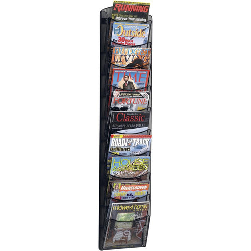 Safco 10-pocket Onyx Mesh Literature Rack - 10 Pocket(s) - 50.75'' Height x 10.25'' Width x 3.50'' Depth - Wall Mountable - Powder Coated - Black - Steel - 1 Each