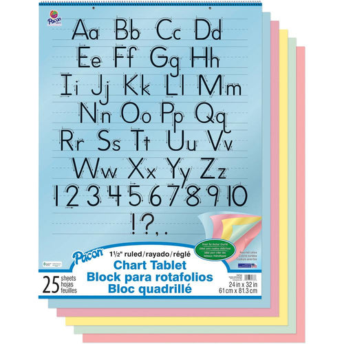 Pacon Colored Paper Chart Tablet - 25 Sheets - 1.50'' Ruled - 24'' x 32'' - 24'' x 32'' - Assorted Paper - Punched, Spiral Bound - 1 Each