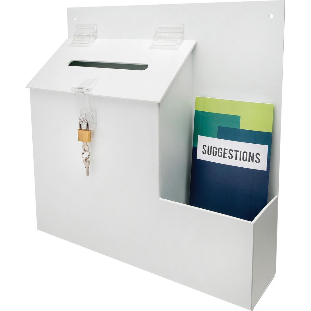 Deflecto Suggestion Box - External Dimensions: 13.8'' Width x 3.6'' Depth x 13'' Height - Key Lock Closure - Plastic - White - For Suggestion Card - 1 Each - deflecto