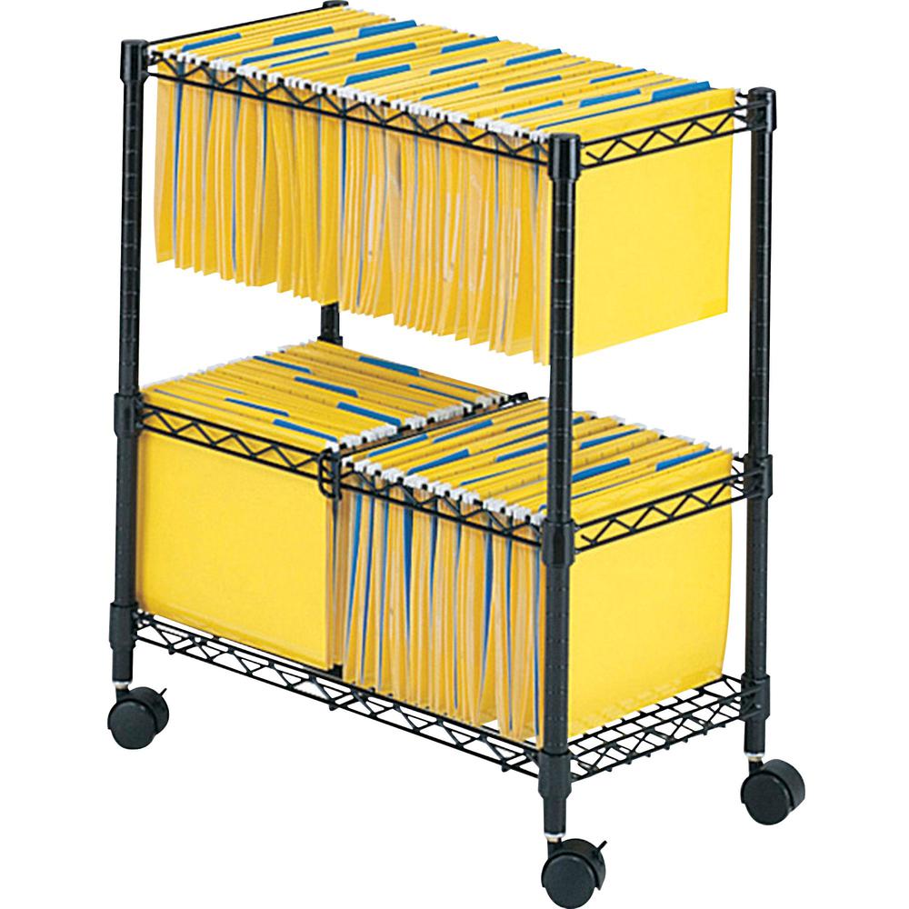 Safco 2-Tier Rolling File Cart - 300 lb Capacity - 4 Casters - Steel - x 25.8'' Width x 14'' Depth x 29.8'' Height - Black - 1 Each