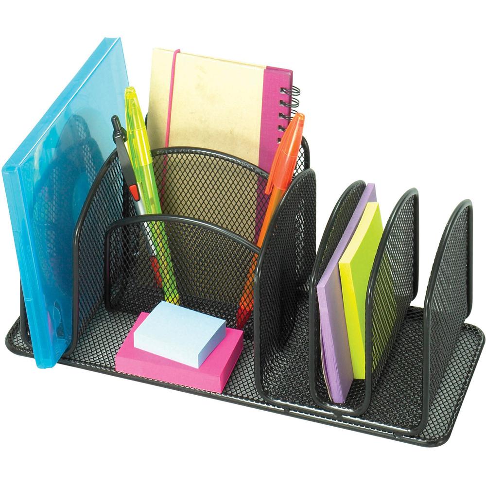 Safco Onyx Deluxe Desktop Organizer - 12.6'' Height x 4.3'' Width x 4.3'' Depth - Powder Coated - Black - Steel - 1 Each