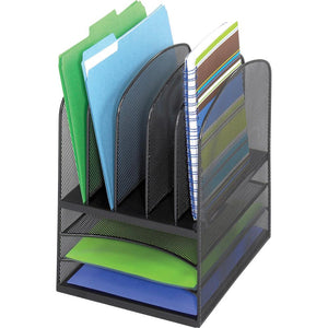 Safco Onyx Mesh Letter Tray Desktop Organizer - 5 Compartment(s) - 13'' Height x 11.38'' Width x 9.50'' Depth - Desktop - Powder Coated - Black - Steel - 1 Each