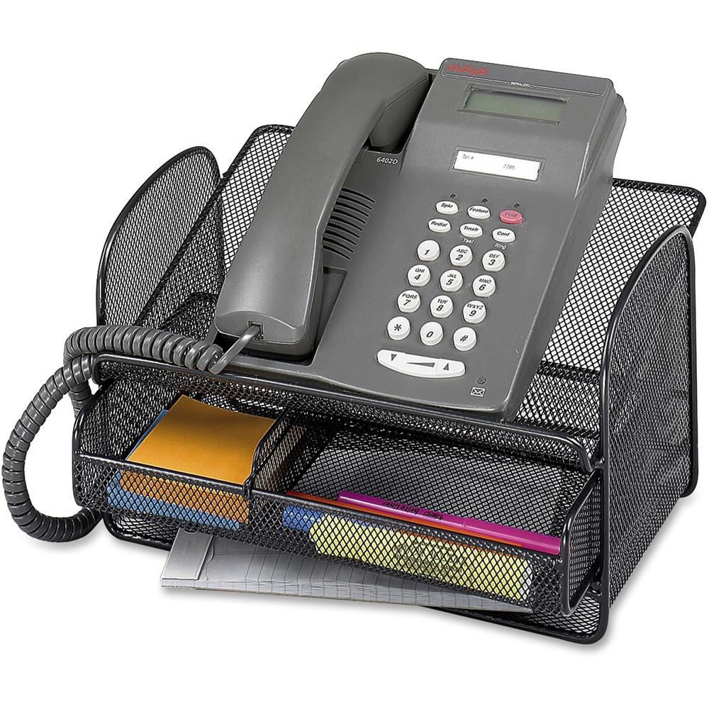 Safco Onyx Mesh Telephone Stand - 7'' Height x 11.8'' Width x 9.3'' DepthDesktop - Adjustable - Black - Steel - 1 Each