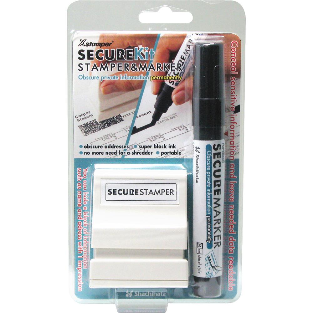 Xstamper Small Security Stamper Kit - 0.50'' Impression Width x 1.69'' Impression Length - Black - 1 / Pack