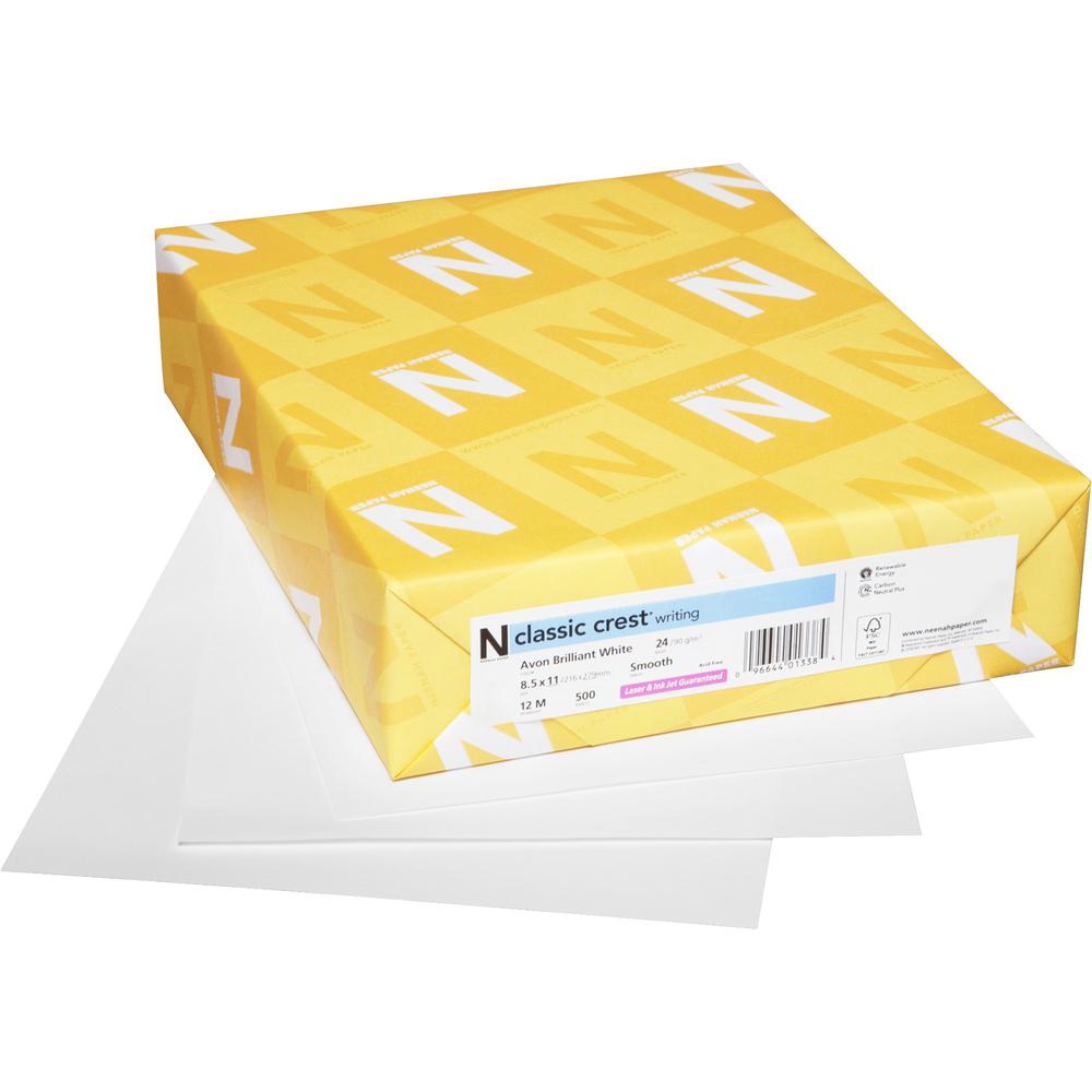 Classic Crest Writing Multipurpose Paper - White - Letter - 8 1/2'' x 11'' - Smooth - 500 / Ream - Green Seal - Watermarked, Acid-free, No Cotton Content, Ream-wrapped - Natural White - Neenah