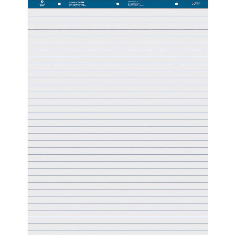 Business Source Standard Ruled Easel Pad - 50 Sheets - 15 lb Basis Weight - 27'' x 34'' - White Paper - Perforated - 2 / Carton