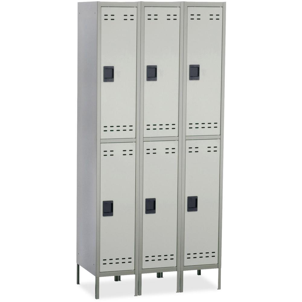 Safco Double-Tier Two-tone 3 Column Locker with Legs - 36'' x 18'' x 78'' - 3 x Shelf(ves) - Recessed Locking Handle - Gray - Steel