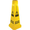 Genuine Joe Bright 4-sided Caution Safety Cone - 1 Each - English, Spanish - 10'' Width x 24'' Height x 10'' Depth - Cone Shape - Stackable - Industrial - Polypropylene - Yellow