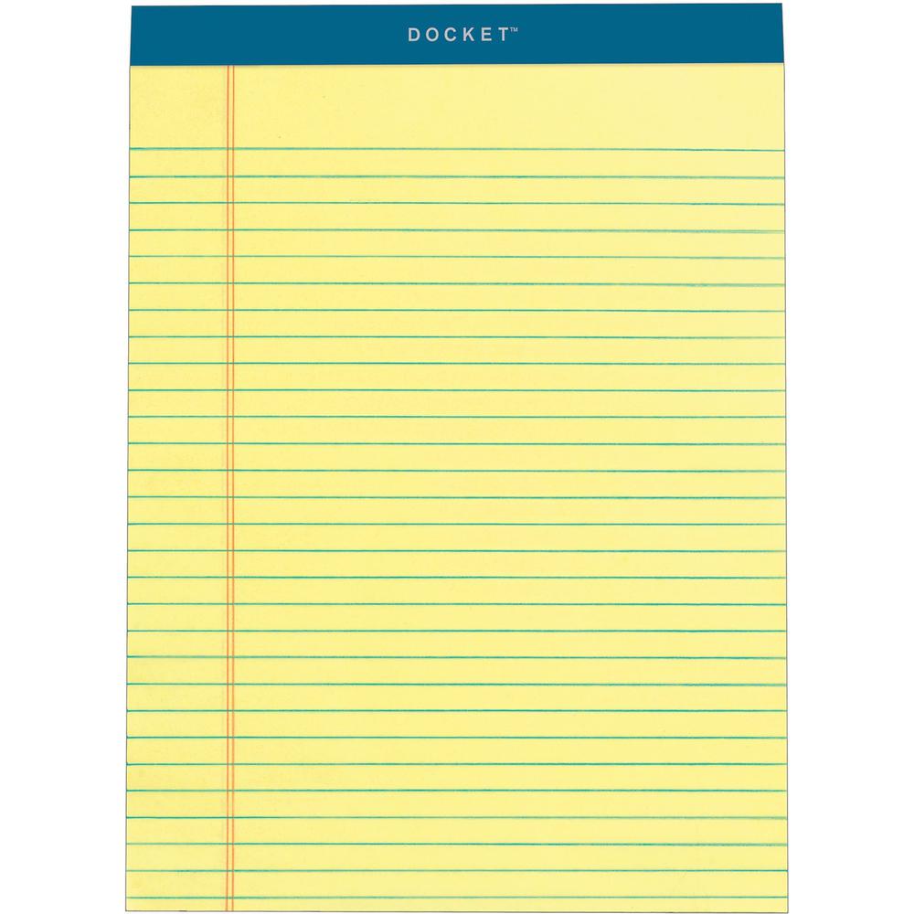 TOPS Docket Legal Rule Writing Pads - 50 Sheets - Double Stitched - 16 lb Basis Weight - 8 1/2'' x 11 3/4'' Sheet Size - 11.75'' Height x 8.5'' Width - Canary Paper - Rigid, Heavyweight, Bleed Resistant,