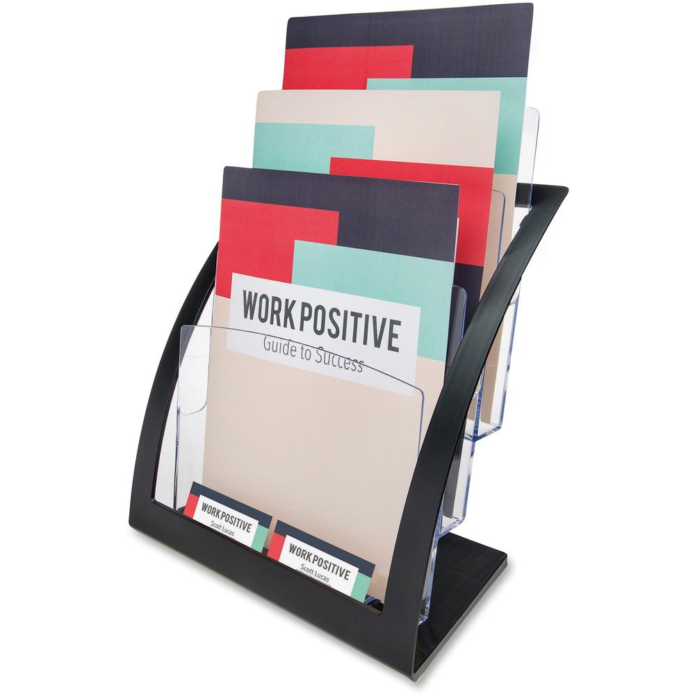 Deflecto Contemporary Literature Holder - 3 Compartment(s) - 3 Tier(s) - 13.3'' Height x 11.2'' Width x 6.9'' DepthDesktop, Counter - Durable, Business Card Holder - Plastic - 1 Each - deflecto