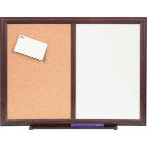 Lorell Combo Dry-Erase/Cork Board - 24'' (2 ft) Width x 18'' (1.5 ft) Height - Melamine Surface - Mahogany Wood Frame - 1 Each