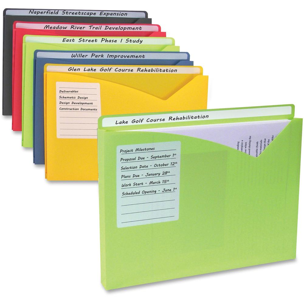 C-Line Write-On Poly File Jackets - Assorted Colors, 11 X 8-1/2, 25/BX, 63060