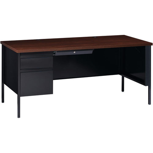 Lorell Fortress Series Left-Pedestal Desk - Rectangle Top - 66'' Table Top Width x 30'' Table Top Depth x 1.12'' Table Top Thickness - 29.50'' HeightAssembly Required - Black Walnut, Laminated, Walnut - S