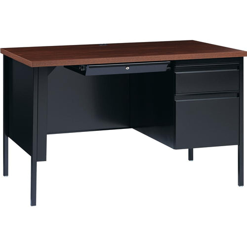 Lorell Fortress Series 48'' Right Single-Pedestal Desk - Laminated Rectangle, Walnut Top - 30'' Table Top Length x 48'' Table Top Width x 1.13'' Table Top Thickness - 29.50'' Height - Assembly Required - B