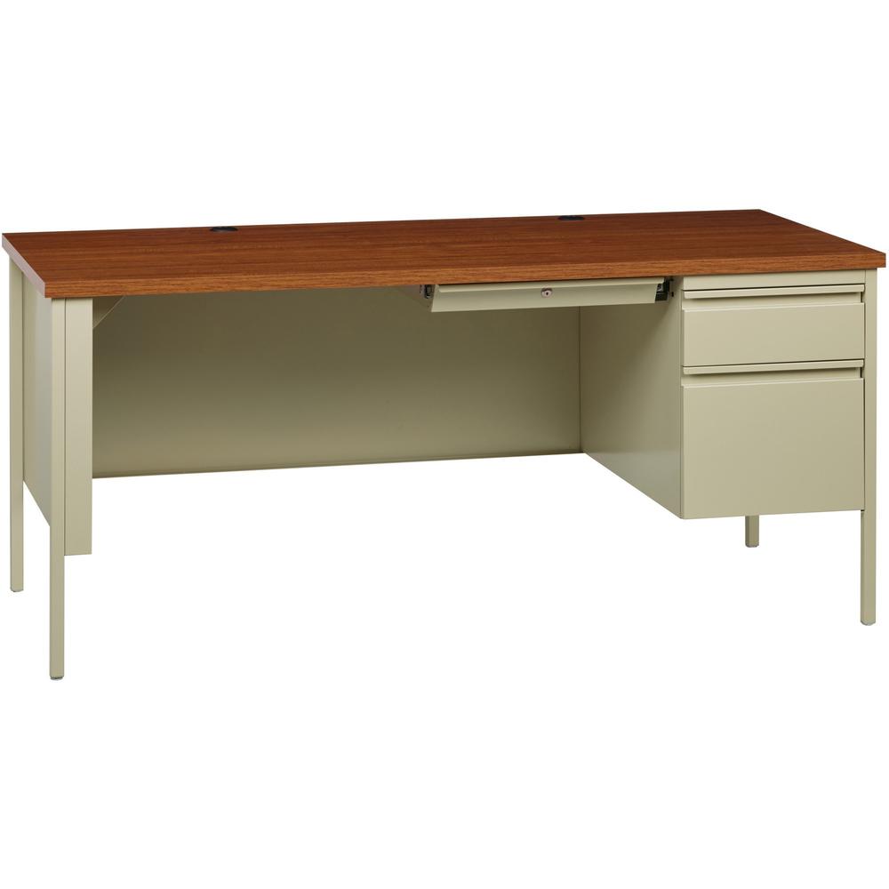 Lorell Fortress Series 66'' Right-Pedestal Desk - Oak Laminate Rectangle Top - 30'' Table Top Length x 66'' Table Top Width x 1.13'' Table Top Thickness - 29.50'' Height - Assembly Required - Oak, Putty -