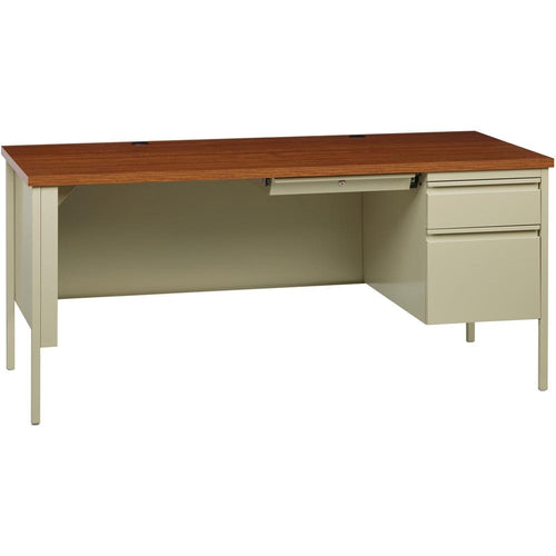 Lorell Fortress Series 66'' Right-Pedestal Desk - Oak Laminate Rectangle Top - 30'' Table Top Length x 66'' Table Top Width x 1.13'' Table Top Thickness - 29.50'' Height - Assembly Required - Oak, Putty -
