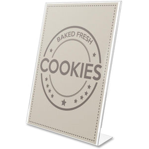 Deflecto Anti-Glare Slanted Sign Holder - Portrait - 11'' x 8.5'' x 2.5'' x - Acrylic - 1 Each - Clear - Anti-glare, Scratch Resistant, Durable, Heavy Duty, Double-sided - deflecto