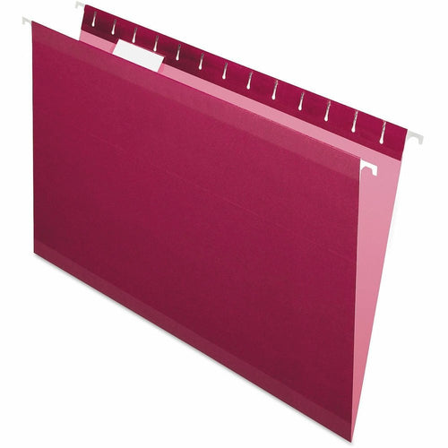 Pendaflex 1/5 Tab Cut Legal Hanging Folder - 8 1/2'' x 14'' - Internal Pocket - 11 pt. - Burgundy - Reinforced, Tear Resistant, Durable - 25 / Box