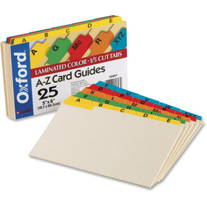 Oxford A-Z Laminated Tab Card Guides - 25 x Divider(s) - Printed Tab(s) - Character - A-Z - 8'' Divider Width - Manila Divider - Assorted Tab(s) - Laminated, Durable, Heavy Duty, Tear Resistant, Bend R