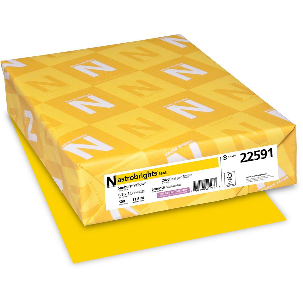Astrobrights Color Paper - Sun Yellow - Letter - 8 1/2'' x 11'' - 24 lb Basis Weight - Smooth - 500 / Ream - Green Seal - Heavyweight, Acid-free, Lignin-free - Sunburst Yellow
