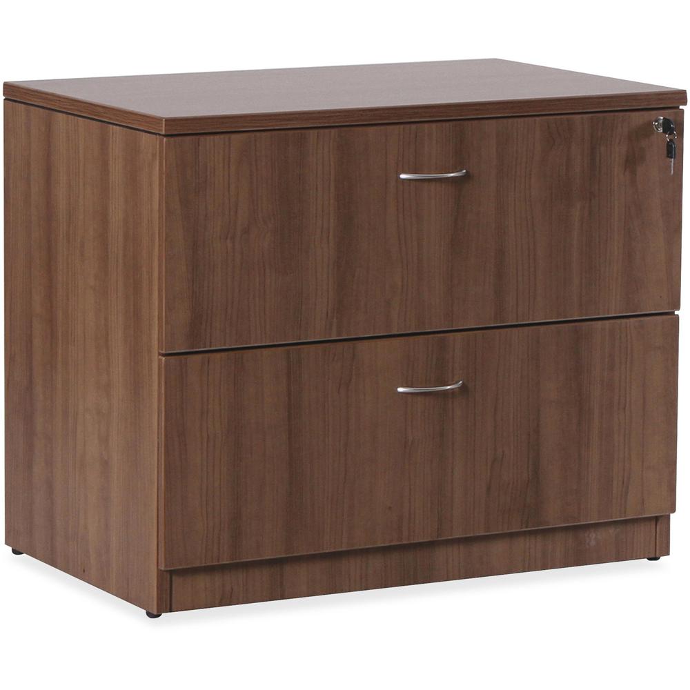Lorell Essentials Series Lateral File - 1'' Top, 0.1'' Edge, 35.5'' x 22''29.5'' Lateral File - 2 x File Drawer(s) - Walnut, Laminate Table Top - Durable, Built-in Hangrail, Ball Bearing Slide, Drawer Exte