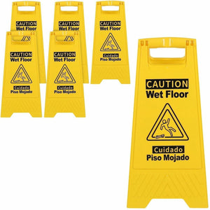 Genuine Joe Universal Graphic Wet Floor Sign - English, Spanish - Print/Message ''Wet Floor'' - Foldable - Yellow - 2 / Carton