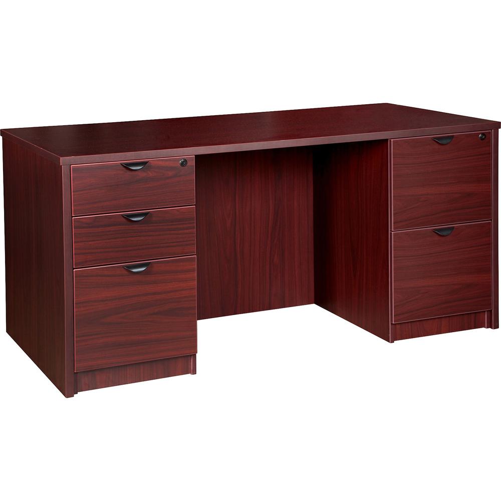 Lorell Prominence 2.0 Double-Pedestal Desk - 1'' Top, 66'' x 30''29'' - 5 x File, Box Drawer(s) - Double Pedestal - Band Edge - Material: Particleboard - Finish: Mahogany Laminate, Thermofused Melamine (T
