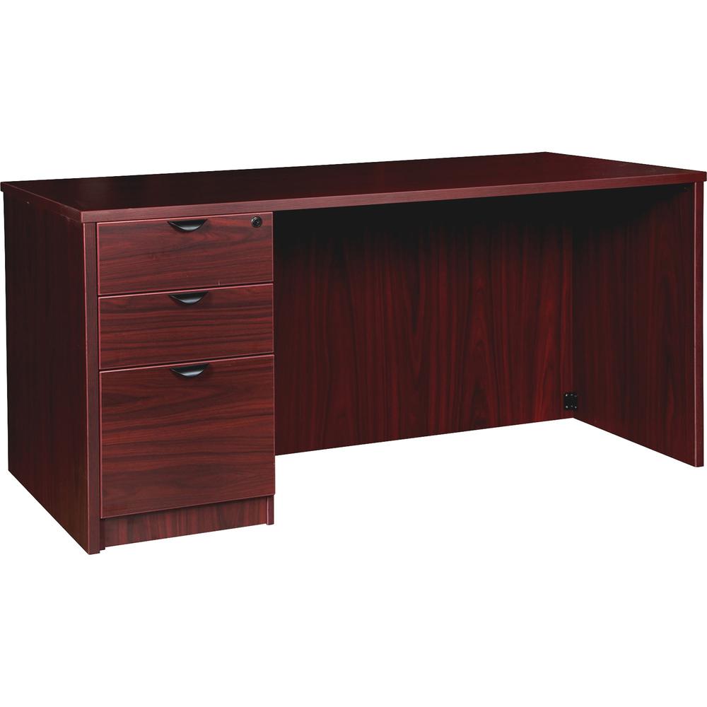 Lorell Prominence 2.0 Left-Pedestal Desk - 1'' Top, 66'' x 30''29'' - 3 x File, Box Drawer(s) - Single Pedestal on Left Side - Band Edge - Material: Particleboard - Finish: Mahogany Laminate, Thermofused