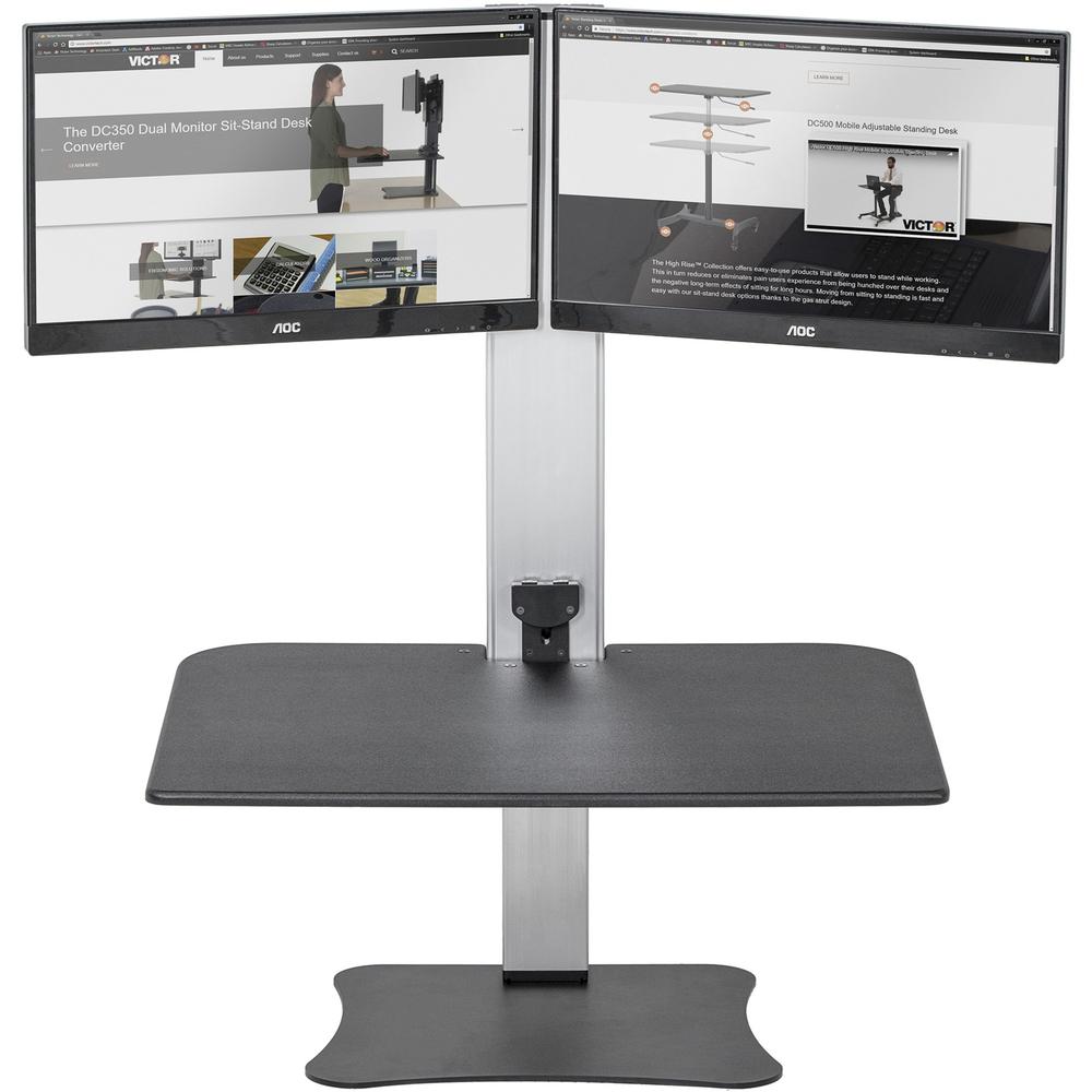 Victor High Rise Electric Dual Monitor Standing Desk Workstation - Supports Two 25'' Wide Monitors - 12.5 lbs Each Load Capacity - 0'' to 20'' Height x 28'' Width x 23'' Depth - One-Touch Electric, Standin