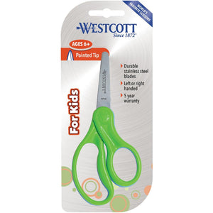 Westcott 5'' Pointed Kid Scissors - 5'' Blade Length - 5'' Overall Length - Stainless Steel - Pointed Tip - Assorted - 30 / Pack