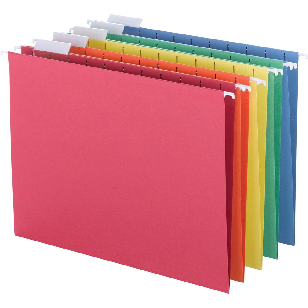 Business Source 1/5 Tab Cut Letter Recycled Hanging Folder - 8 1/2'' x 11'' - Top Tab Location - Blue, Green, Orange, Red, Yellow - 10% Recycled - 25 / Box