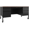 Lorell Fortress Series Mobile Double-Pedestal Teachers Desk - 60'' x 30''29.5'' - Box, File Drawer(s) - Double Pedestal - T-mold Edge
