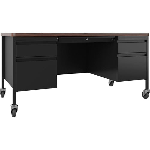 Lorell Fortress Series Mobile Double-Pedestal Teachers Desk - 60'' x 30''29.5'' - Box, File Drawer(s) - Double Pedestal - T-mold Edge